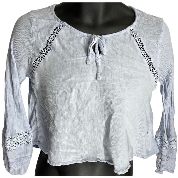 Y2K Hollister Boho Crop Top Size S Purple Keyhole Long Sleeves Scoop Neck Fairy - Picture 1 of 5